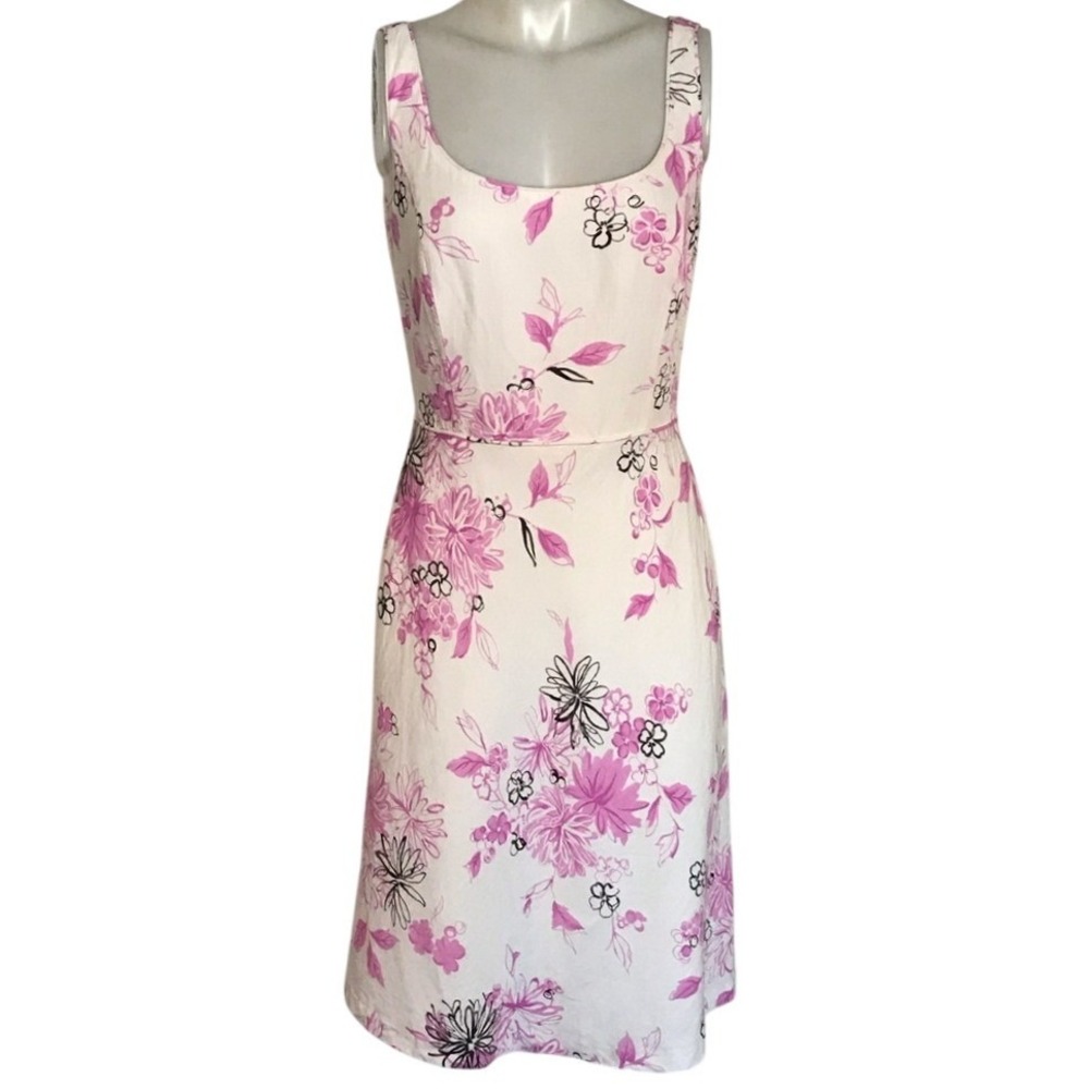 LOFT‎ WHITE & PINK FLORAL LINEN DRESS